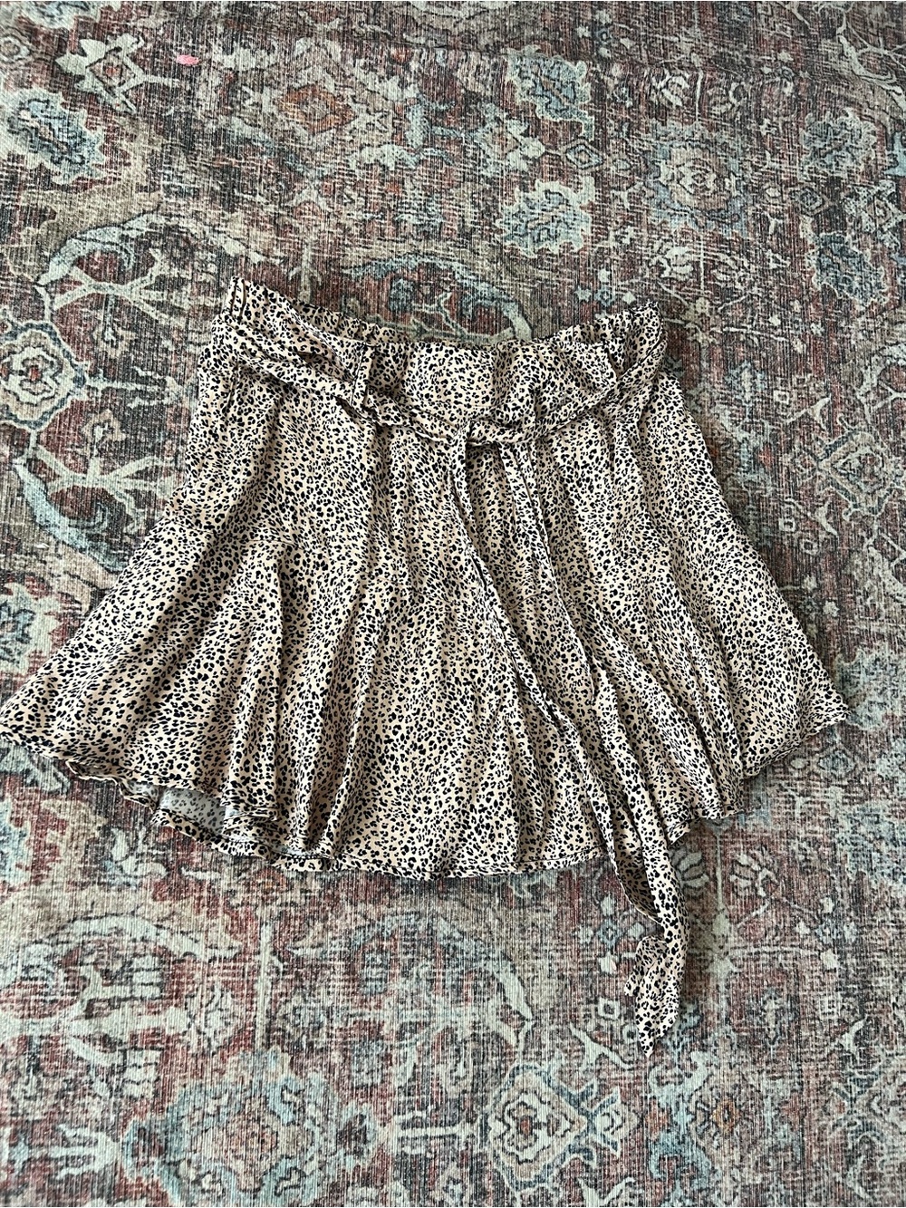 Flowy Cream and Black Leopard Print Mini Skirt